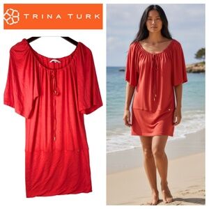 Trina Turk Medium 8 10 Dress Cover Up Orange Drop Waist Stretch